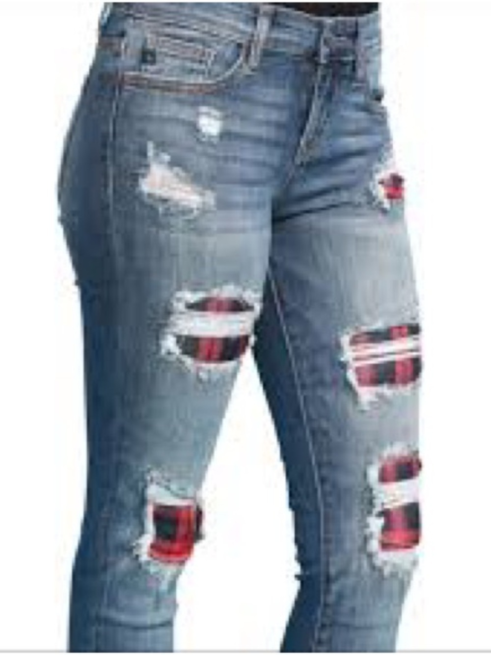 Judy Blue Red Buffalo Plaid Patch Skinny Fit Distressed Jeans 11/30